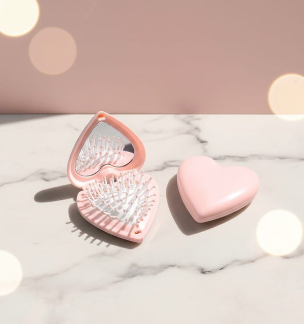 Spazzola Pieghevole a Cuore con Specchio – Mini Hair Brush Rosa Hanami Secrets