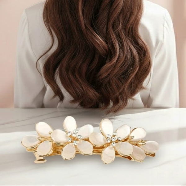 Fermaglio Capelli Fiore Bianco e Oro