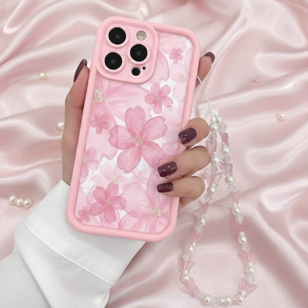 Cover Sakura Rosa con Cordino di Perle – Custodia Smartphone Hanami Secrets